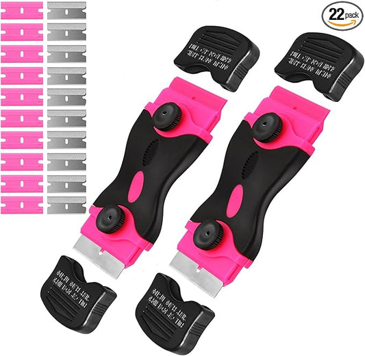 Razor Blade Scraper Tool Kit - 2Pack Razor Scrapers & 20Pcs Extra Blades, Plastic Paint Scraper Tool, Razor Scraper Tool for Glass Top Stove, Paint Scrappers for Cleaning Window, Cooktop, Oven, Floor