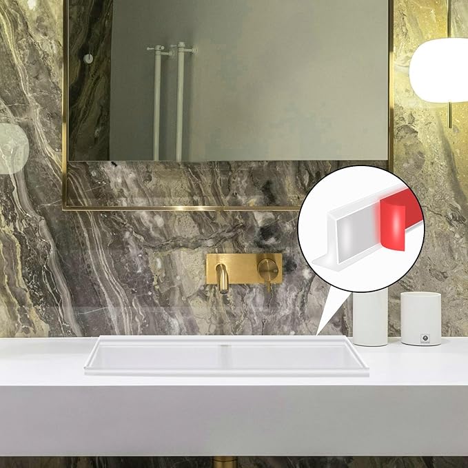 39 Inch Shower Threshold Water Dam, Silicone Barrier Shower Door Bottom Seal Strip, Self Adhesive Waterproof Barrier, for Kitchen Countertop Sink, Cooktop, Bathroom（Semitransparent）