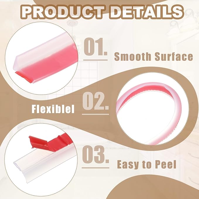 PATIKIL 118 Inch Collapsible Shower Threshold Water Dam Guard, Shower Stopper Barrier Self Adhesive Sink Splash Guard for Frameless Shower Door Bottom, Clear (0.8"Wx0.5"T)