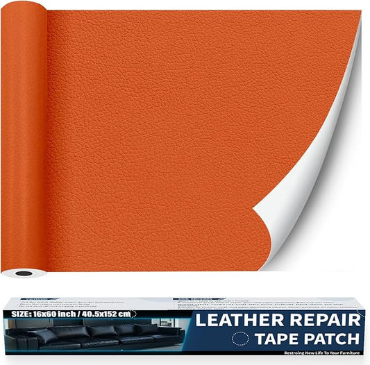Zenyao Leather Repair Patch Tape - Self Adhesive Leather Repair Kit for Car Seat Furniture, Heavy Duty Vinyl Repair Patch for Couch Sofa, Waterproof Fix for Tears, 12x30 Inch Roll, Orange