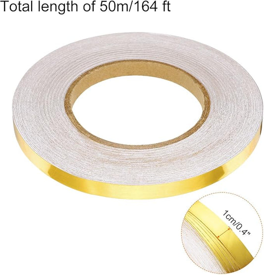 HARFINGTON 2Pcs Floor Tiles Gold Foil Lines Metallic Mirror Tape 0.4" x164 Ft Self Adhesive Decor Floor Wall Seam Sticker Waterproof Gap Sealing Tape for Kitchen Bathroom Cabinet