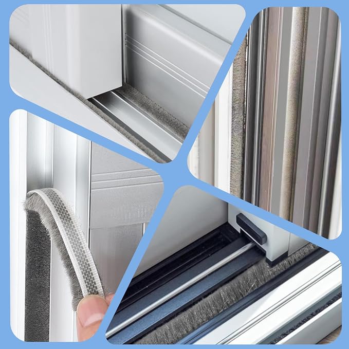 Pile Weather Stripping Brush Seal Strip for Door Window Gap 0.4 x 0.4in x 66FT Self Adhesive Draft Stopper Soundproof Insulation Weather Seal Strip for Interior Sliding Glass Door Garage Door