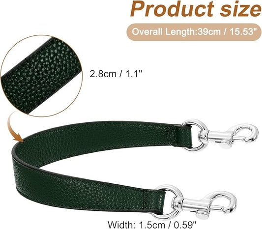 uxcell 14.17 Inch PU Leather Short Bag Strap with Clasp, Purse Handles Handbags Replacement Straps for Clutch Bag Underarm Bags, Dark Green, Silver Buckle