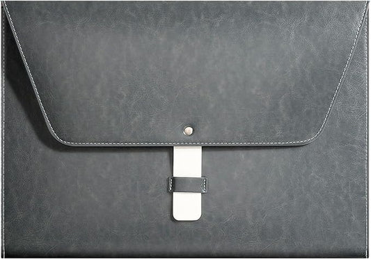 PU Leather A4 File Folder Large Document Holder Waterproof Envelope Folder Case with Handmade Closure (Gray)