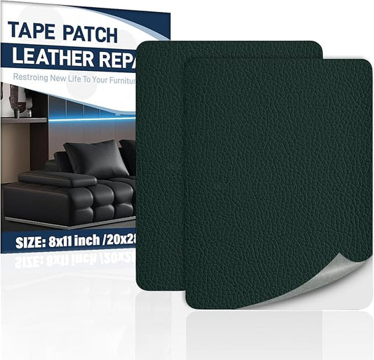 Zenyao Leather Repair Patch Tape - Self Adhesive Leather Repair Kit for Car Seat Furniture, Heavy Duty Vinyl Repair Patch for Couch Sofa, Waterproof Fix for Tears, 8x11 Inch, 2 Pieces, Dark Green