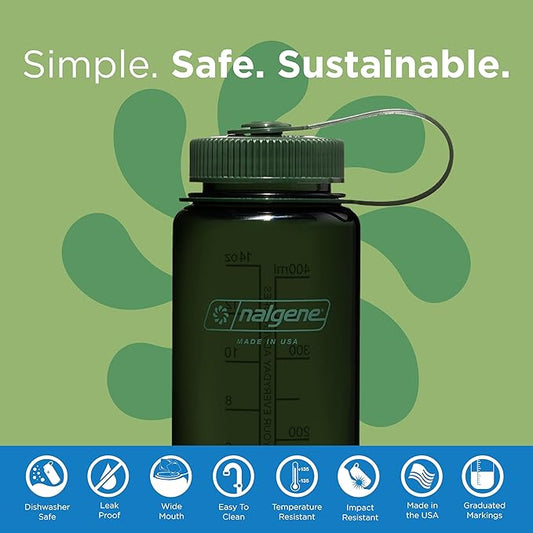 Nalgene Sustain Tritan BPA-Free Water Bottle Made with Material Derived from 50% Plastic Waste (using ISCC certified mass balance), 16 OZ, Wide Mouth, Jade (Pack of 6)