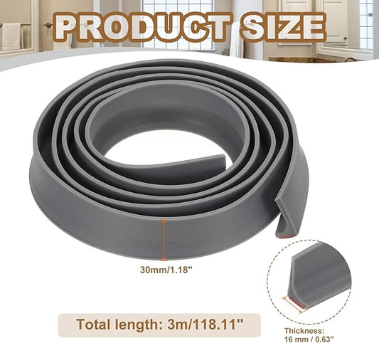 PATIKIL 118 Inch Collapsible Shower Threshold Water Dam Guard, Shower Stopper Barrier Self Adhesive Sink Splash Guard for Frameless Shower Door Bottom, Gray (1.2"Wx0.6"T)