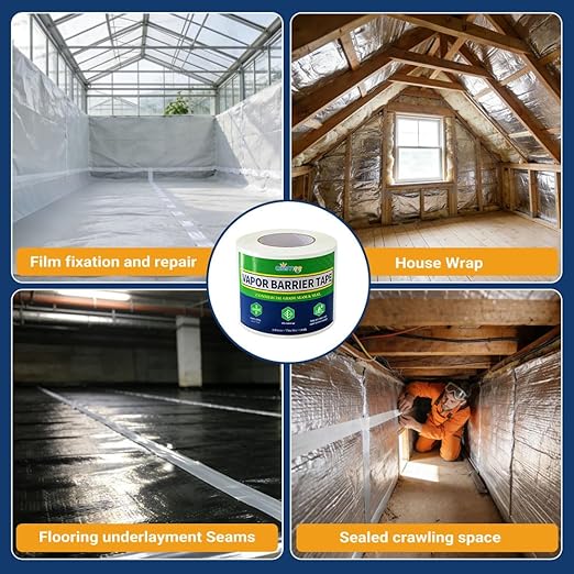 Vapor Barrier Tape, 3 in x 180 ft, High-Adhesion Waterproof Seam Tape for Crawl Spaces and Moisture Barriers, White Polyethylene Tape for Sealing Underlayment, Insulation, and Plastic Liners