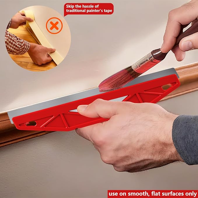 12-Inch Paint Edger & Trim Guard | Stainless Steel Straight Edge Tool | Painters Tape Alternative | Creates Crisp, Clean Pro-Grade Lines on Walls & Ceilings (Red)