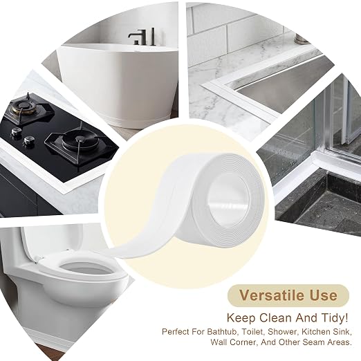 Waterproof Sealing Caulk Tape, Caulking Tape for Bathroom, Self Adhesive Caulk Strip for Tub Surround, Toilet, Kitchen Countertop, Wall Contact Paper Peel & Stick Easy Installation (Black)