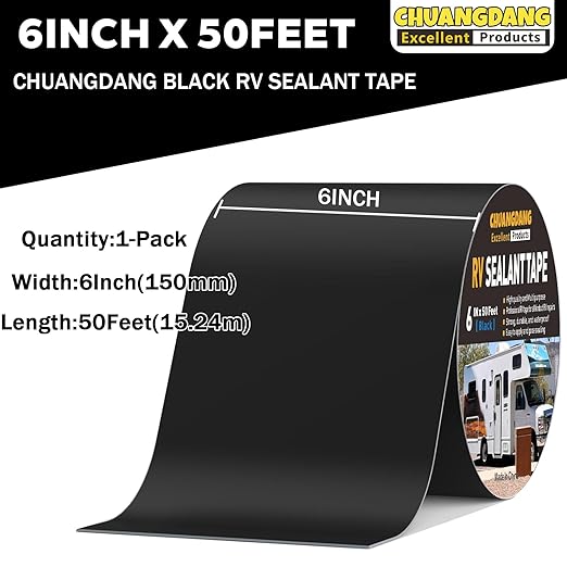 RV Sealant Tape,6Inchx50Feet,1-Pack,Black RV Roof Tape,Camper Repair Tape,RV Tape,Repair for Trailer, Boat,Window,Roof & Leaks,Sealing
