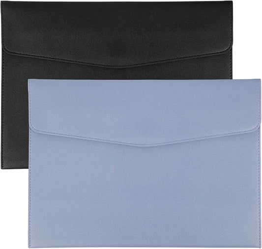 PATIKIL 2Pcs PU Leather A4 File Folder, Document Holder Envelope Waterproof Napa Texture Filing Organizer Portfolio Folder Case with Magnetic Snap for Home Office, Black, Light Blue
