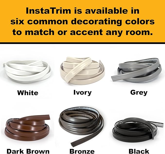 InstaTrim The Original Flexible Trim - 10ft White 1/2" Wide Adhesive Trim with Many Uses Including Bathtubs, Sinks, Counters, Tile, Floors - Made in USA