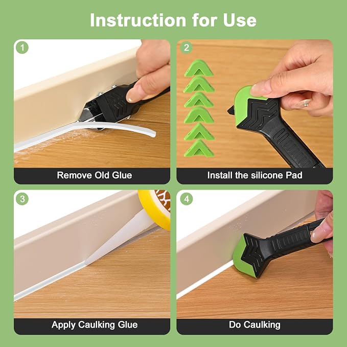 Caulking Tool 5 in 1 Silicone Caulking Grout Removal Sealant Finishing Tool Glass Glue Angle Scraper with Grout Scraper for Kitchen Bathroom Floor, Wall Surface,Window,Comes with storage box