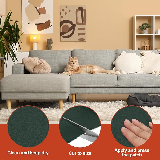 PATIKIL Leather Patches Tape for Furniture, 3.2 x 61 Inch Self Adhesive Vinyl Leather Repair Kit Cover Sheet for Couch, Sofa, Car Seats, Office Chair, Dark Green