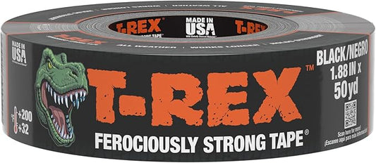 T-REX Tape Heavy Duty Duct Tape with UV Resistant & Waterproof Backing for Ferociously Strong Repairs, 1.88" x 50 yd, Black, 1 Roll