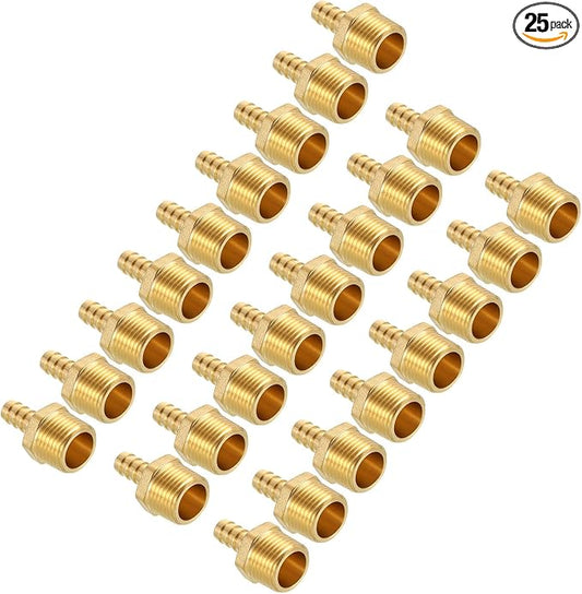 Pack of 25 Brass Hose Barb Fittings 3/8" Hose Barb to 1/2" NPT Male Fittings