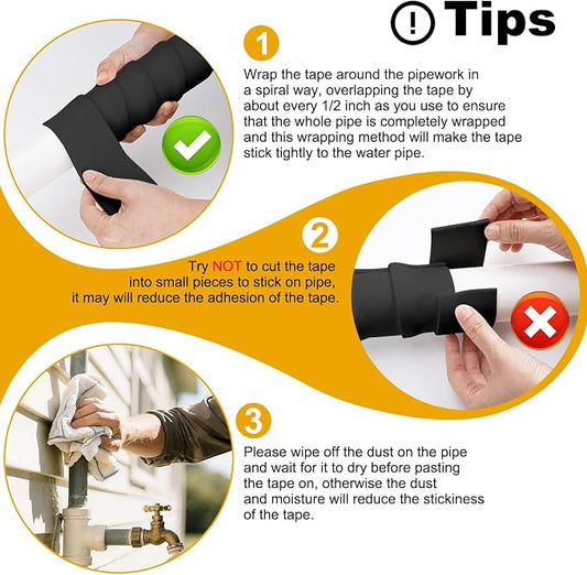 DEMEDO Pipe Insulation Tape, Pipe Wrap Insulation Foam Tape Self Adhesive, Outdoor Water Pipe Insulation Roll for HVAC, AC Line Insulation, 4 inch x 16.5 FT Heat Tape for Water Pipe, Black