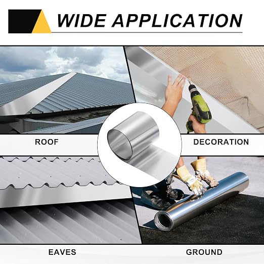 uxcell Aluminum Flashing Roll, 5in x 3.3ft Metal Roof Panels 0.6mm Waterproof Aluminum Sheet Roll for House Repair, Roof Flashing, Sealing Windows Doors, DIY Projects