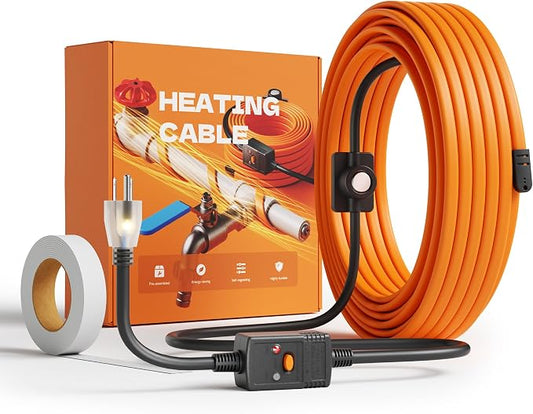 Heat Tape for Water Pipes with Thermostat, Anti-Freeze, Electric Heat Tape, Keeps Water Flowing at -22℉/-30℃, 25FT, Orange, Listed 120V