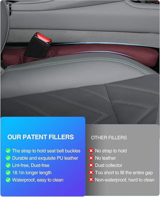 Leather Car Seat Gap Filler Universal for Car Truck SUV to Block The Gap Between Seat and Console Stop Things from Dropping 2 Sets Red, SGF02R