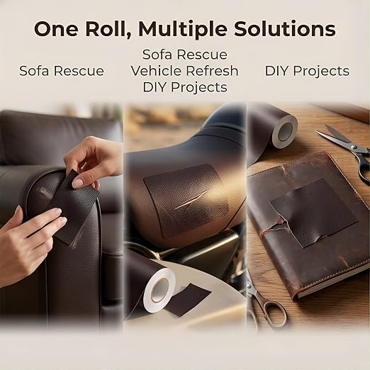 Leather Repair Patch, Large Vinyl Patch Kit, Self Adhesive Leather Repair Tape, Vinyl Repair Tape, for Couches, Car Seats, Chairs, Furniture (Dark Brown, 17 x 79 Inch)