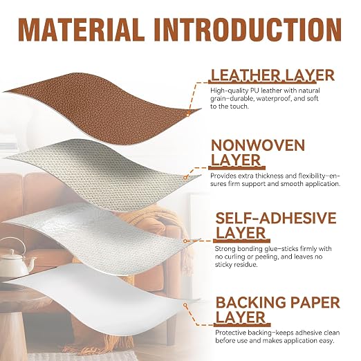 Vigorder Leather Repair Tape, 3" x 61" Self Adhesive Leather Repair Patch for Furniture, Sofa, Car Interior, Office Chair (Light Brown)