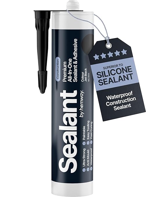 Jet Black Construction Sealant & Adhesive All-in-One Hybrid Polymer | Superior to Silicone Bathroom Caulk Sealant | Waterproof, Odorless, Paintable Caulk | Kitchen Bathroom Outdoor 300 ml 1 Pack