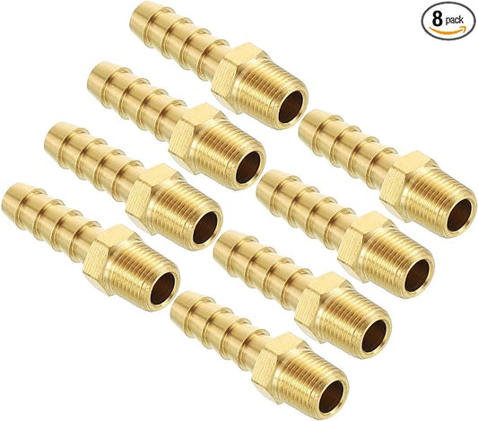 Pack of 8 Brass Hose Barb Fittings Adapter Connector 5/16" Hose Barb to 1/8" NPT Male Fittings for Home Machines, Massage Bathtubs, and Irrigation Systems
