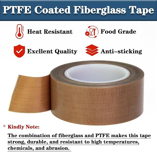 High-Temperature Teflon Fabric Tape, 1"×33 ft ,2"×33 ft PTFE Tape for Vacuum Sealer Machine, Hand Impulse Sealers Insulation PTFE Coated Fiberglass Adhesive Tape Waterproof, Heat Resistant, Durable