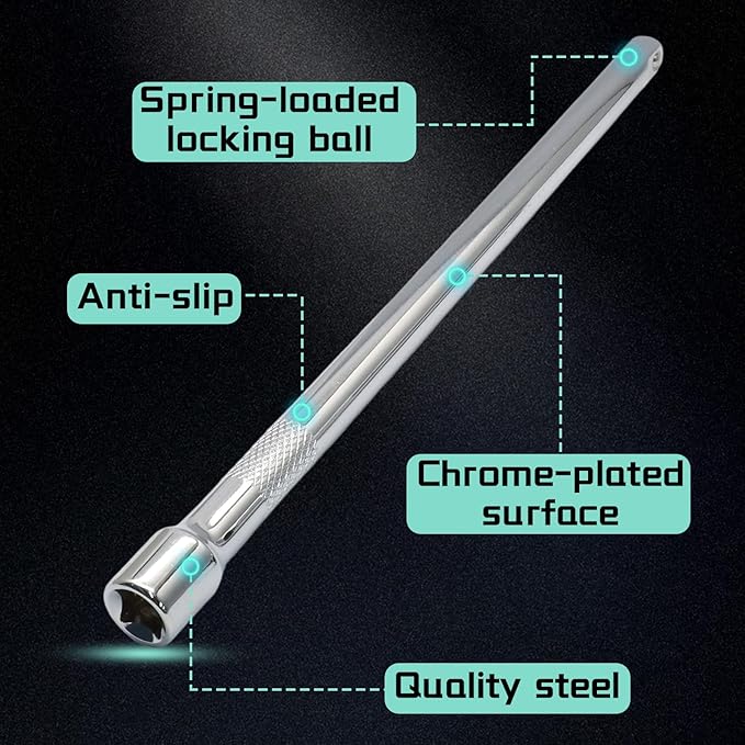 4 Pcs 3/8 Inch Socket Extension Set, CR-V Ratchet Extension Set Include 3, 6, 10 Inch Bars and 3/8" Universal Joint Socket for Ratchets and Torque Wrenches, Ideal for Repair, DIY