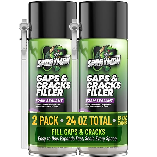 Sprayman Gaps and Cracks Filler Foam - Polyurethane Expanding Foam Sealant for Insulating Doors & Windows, Waterproof & Paintable, Straw Use - 12oz, 2 Pack