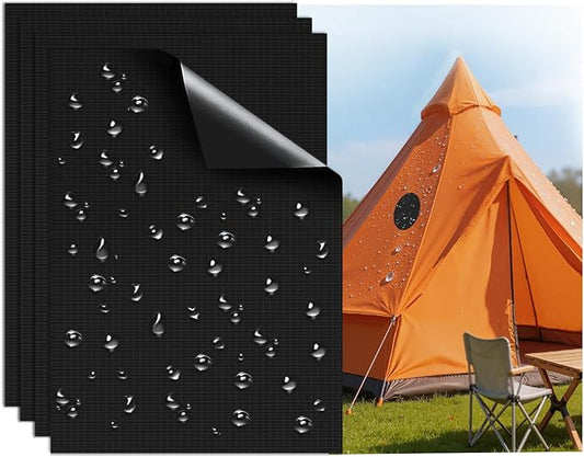 Waterproof Self-Adhesive Fabric Repair Tape - Tent Repair Kit,4pcs Nylon Fabric Patches for Jacket, Clothes, Puffer Down Jacket,Sleeping Bag, Outdoor Gear Tenacious Repairs Tape, Black