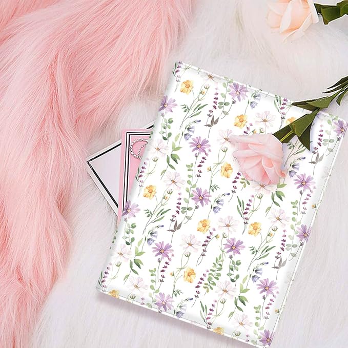 Padfolio Portfolio Folder, Faux Leather Interview Resume Legal Pad with Document Organizer & Business Card Holder, Professional Work Padholder with Pen Loop Clipboard for Women, White Flower