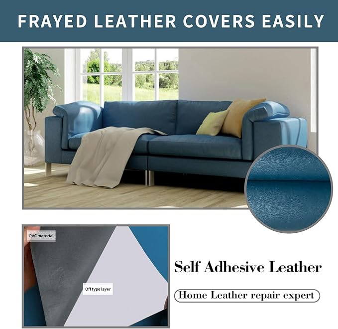 Leather Repair Patch, Self Adhesive Leather Repair, Large Vinyl Patch Tape for Couches, Furniture, Car Seats, Cabinets, Wall, Handbags （Blue, 3.5X79 Inch）