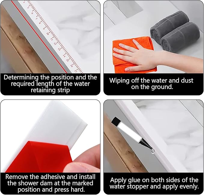 New Collapsible Shower Threshold Water Dam, Self Adhesive Silicone Waterproof Barrier Bathroom and Kitchen Water Strip Dam Shower Guard for Dry and Wet Separation Caulk Seal Strip Edge Trim(TM)