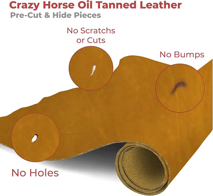 ELW Crazy Horse Leather 5-6 OZ (2-2.4mm) | Tobacco Brown | Pre-Cut 6"x6" | Full Grain Cowhide Handmade Leather for DIY, Crafts, Sheaths, Sewing, Workshop