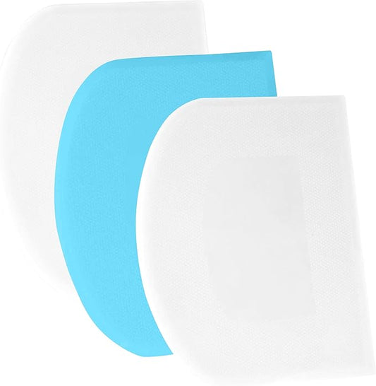 SURDOCA Dough Scraper Bench Scraper - 3P 13x7.9" Plastic Flexible Bowl Scraper, Sharp Edge & Angles Cake Scraper. Non-Slip Bakeware Decorating Tools Sculpting & Modeling Tools - White+Blue+White
