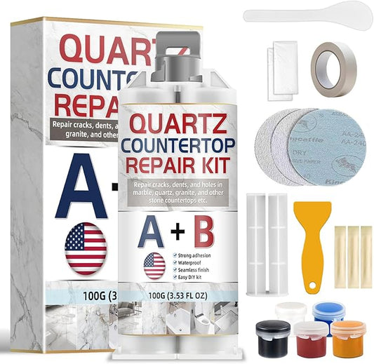 Quartz Countertop Repair Kit, Marble Repair Kit, Strong Bond, Seamless Finish for Granite Repair, Ideal for Mable, Porcelain, Tile, Sink Crack, Chip Scratch, Hole, 100g