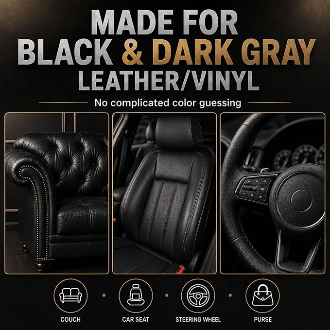 ARCSSAI Black Leather & Vinyl Repair Kit, Sofa, Jacket, Car Seats and Purse. Leather Repair Kit. Super Easy Instructions to Match Any Color, Restore Any Material, Bonded, Italian, Pleather, Genuine