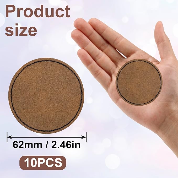 SmallCat 10 PCS Round Leather Patches for Hats, Iron on Blank Patch, Artificial Leather Patches for Laser Engraving, Repair Patch for DIY Sewing Crafts for Hats, Jackets, Jeans - Khaki