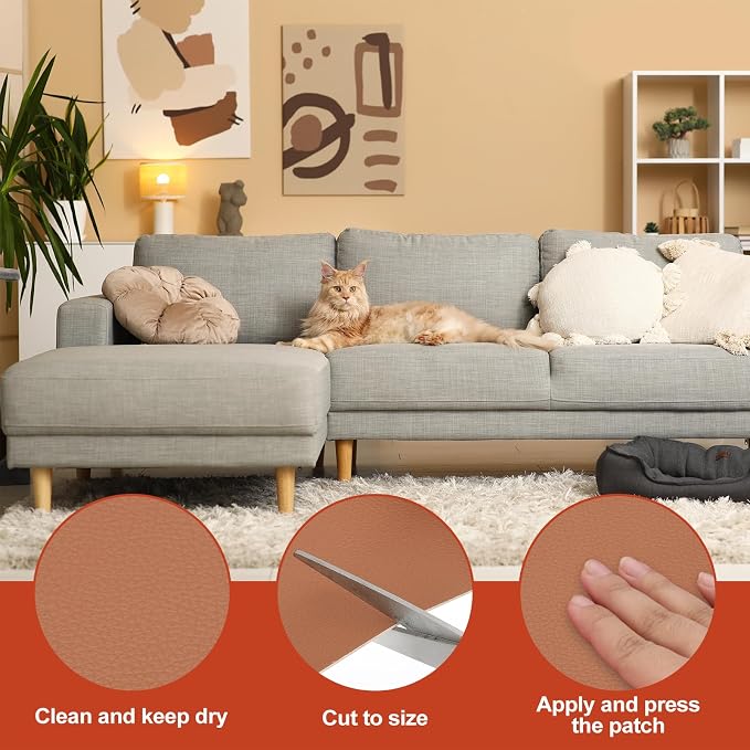PATIKIL Leather Patches Tape for Furniture, 3.2 x 61 Inch Self Adhesive Vinyl Leather Repair Kit Cover Sheet for Couch, Sofa, Car Seats, Office Chair, Chestnut Brown