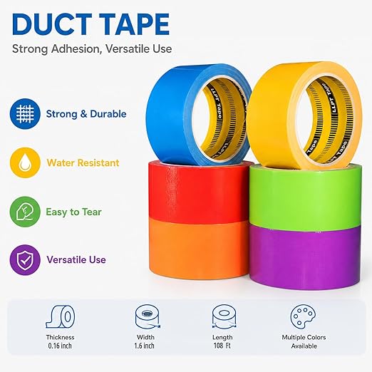LLPT Duct Tape Premium Grade 1.6" x 108 Feet x 11 Mil Sky Blue | Wide Size, RoHS, Weather Resistant, Strong Hold, No Residue Hand Tearable for Home School Color Coding Marking DIY Crafts