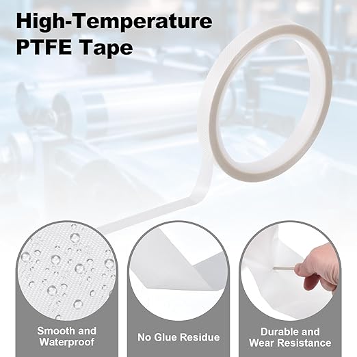 PATIKIL Heat Resistant Tape, 0.4 Inch x 33 Feet High Temperature Tape PTFE Adhesive High Heat Tape Waterproof for Vacuum Sealer Machine Insulation Protection, White, 0.13mm Thick