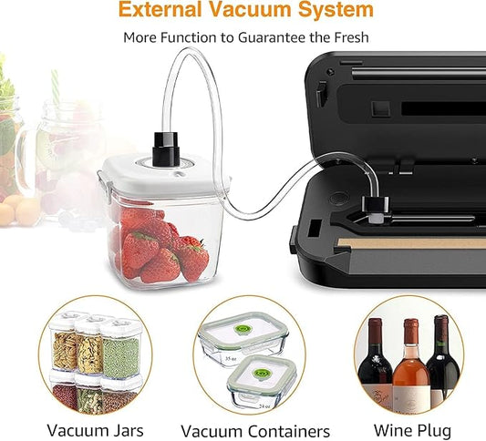 Updated Vacuum Sealer Machine (2025), MEGAWISE Food Sealer w/Starter Kit, Dry & Moist Food Modes, Compact Design with 10 Vacuum Bags & Built-in Cutter