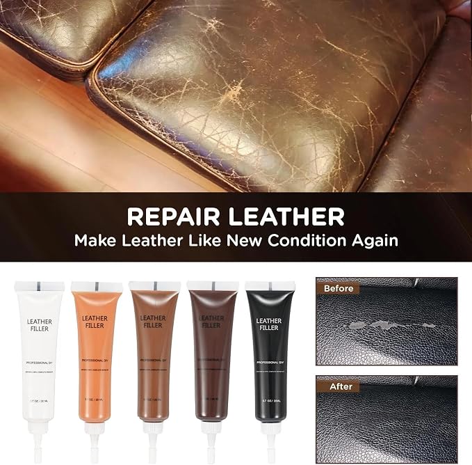 Kenbry Brown Leather Repair Kit for Furniture,Vinyl Leather Car Seat Repair Kit for Car Interior,Couch,Sofa,Jacket,Restores Scratch, Tears, Burn Hole for Bonded, Pleather
