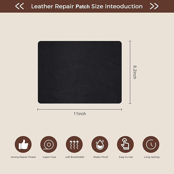 JDLUGH Sofa Leather Repair Patch Tape, 8.2x11 Inch2PCS Self Adhesive Couch, Car Seat, Office Chair, Leather Furniture, Vinyl Repair Patch Kit for Furniture (Black)