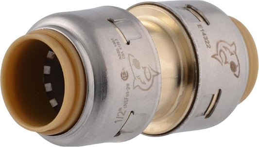 SharkBite Max 1/2 Inch Coupling, Push to Connect Brass Plumbing Fitting, PEX Pipe, Copper, CPVC, PE-RT, HDPE, UR008A