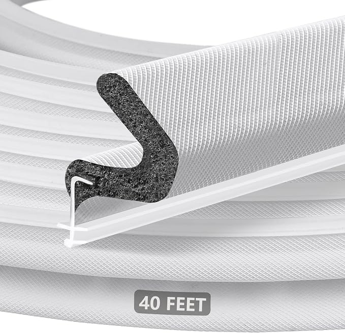 40FT Kerf V‑Shaped Weather Stripping Door Seal, Press‑in Seal for Pre‑Cut Slot Doors, Not Self‑Adhesive, Soundproof Draft Blocker for Exterior Front Doors, Fits Large Gaps, Easy DIY Install (White)