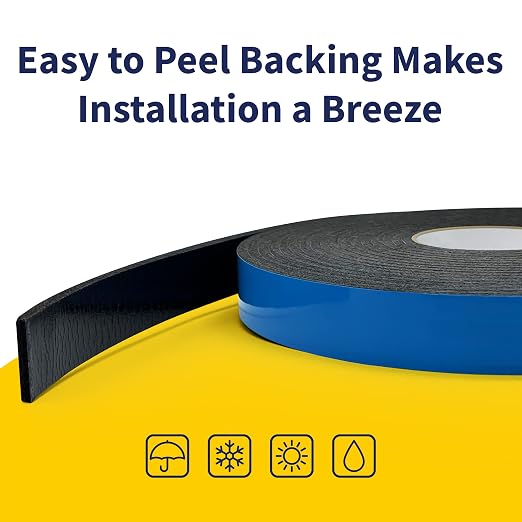 Double Sided Self Adhesive Camper Mount Foam Tape 3/16in x 1 1/4in x 33ft for Truck Shells, RVs, Cars. Helps Stop Vibrations, Scratches and Squeaks. Seal Around Air Conditioners, Doors and Windows